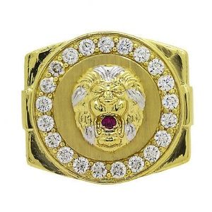 Men’s White Sapphire Lion Ring in 14k Yellow Gold
